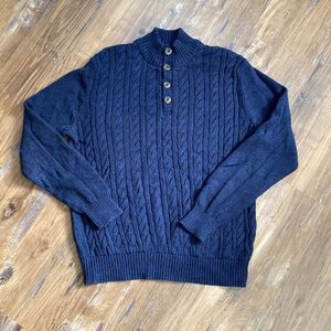 St. John’s Bay Men’s Cable Knit Button Cowl Neck Fisherman Sweater Size Large